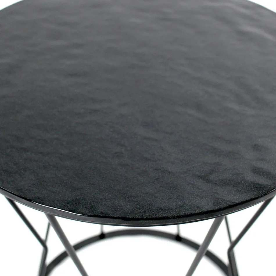 Round Coffee Table with Steel Base and Glass Top Made in Italy - Alisea Viadurini
