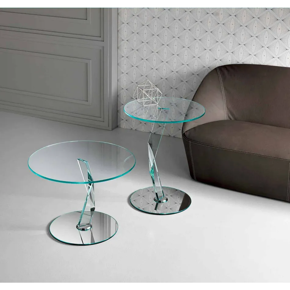Round design coffee table in extra-clear glass made in Italy - Akka Viadurini