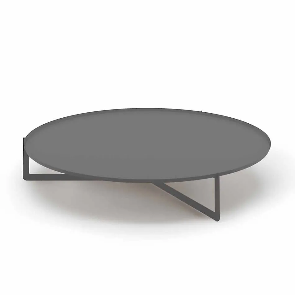 Round Coffee Table for Outdoor Living Room in Graphite or Mud Metal - Stephane Viadurini