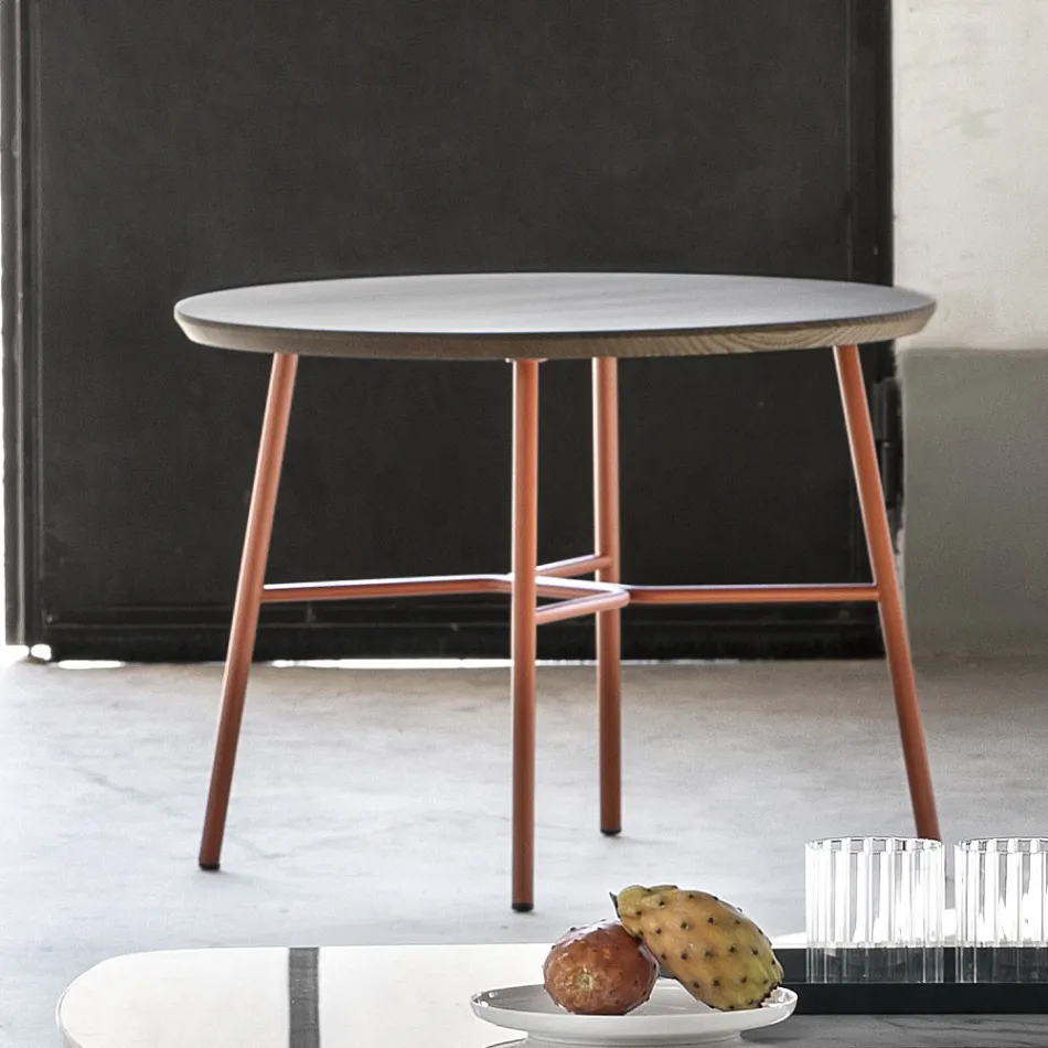 Coffee Table with Round Solid Wood Top Made in Italy - Makino Viadurini