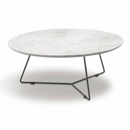 Coffee Table with Round Marble Top and Metal Base Made in Italy - Gin Viadurini