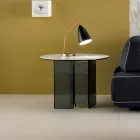 Sofa Side Coffee Table in Smoked Glass and Round Ceramic Top - Random Viadurini