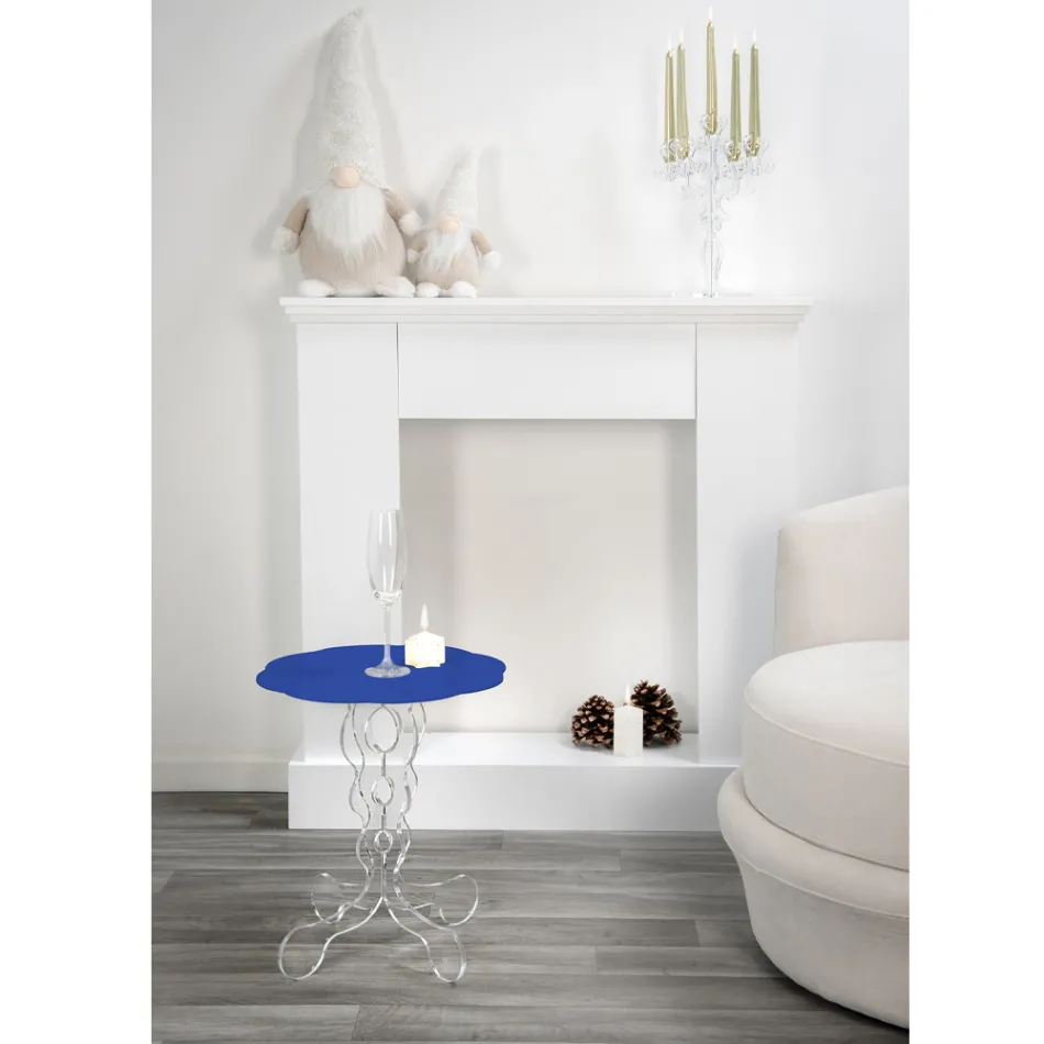 Round blue coffee table, diameter 36 cm, modern design Janis, made in Italy Viadurini