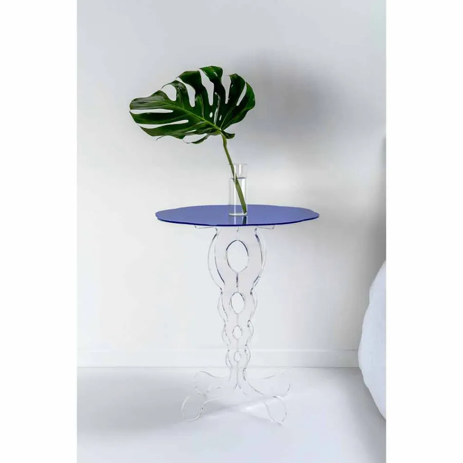 Round blue coffee table diameter 50 cm modern design Janis, made in Italy Viadurini