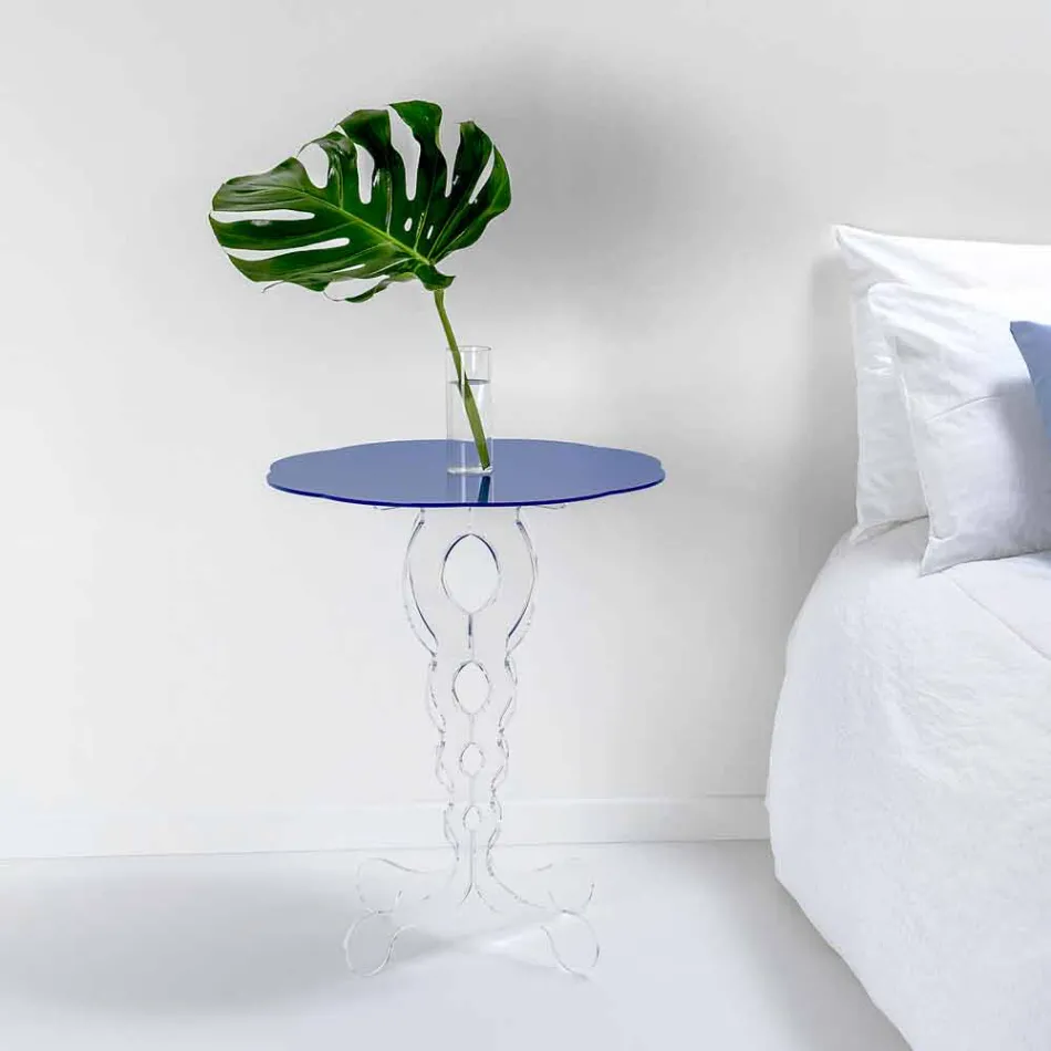 Round blue coffee table diameter 50 cm modern design Janis, made in Italy Viadurini