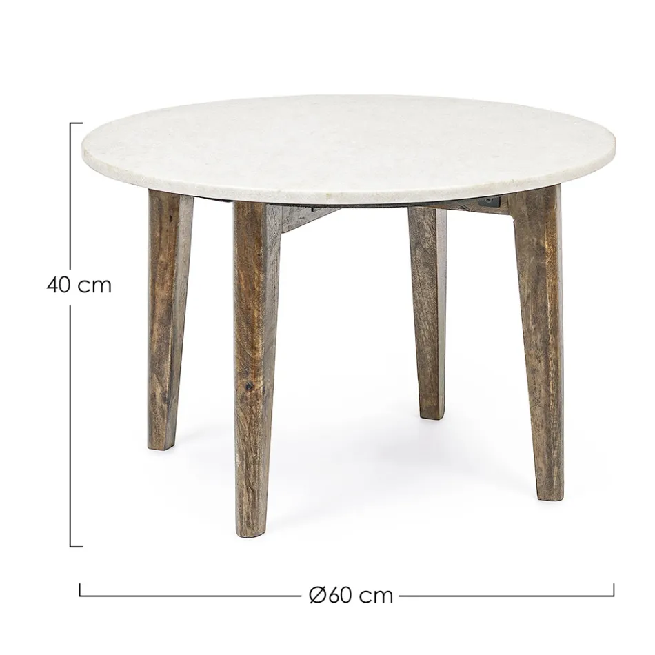 Round Coffee Table for Living Room in Marble and Mango Wood - Desiderio Viadurini