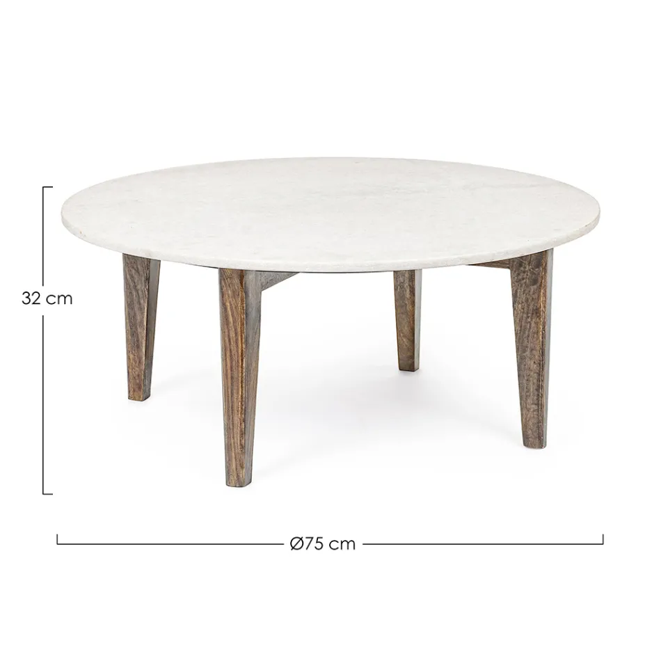 Round Coffee Table for Living Room in Marble and Mango Wood - Desiderio Viadurini