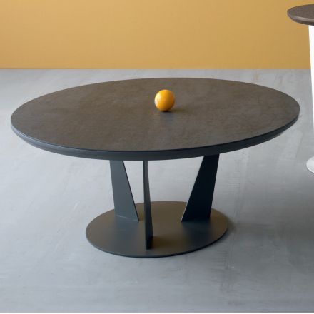 Round Coffee Table in Inclined Metal and Ceramic Top - Coriko Viadurini