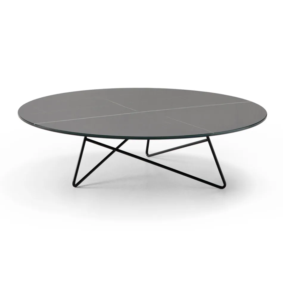 Round Living Room Coffee Table in Luxury Marble Effect Metal and Glass - Magali Viadurini