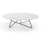 Round Living Room Coffee Table in Luxury Marble Effect Metal and Glass - Magali Viadurini