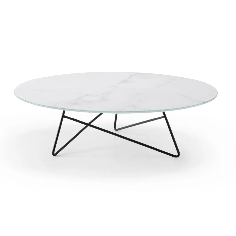 Round Living Room Coffee Table in Luxury Marble Effect Metal and Glass - Magali Viadurini