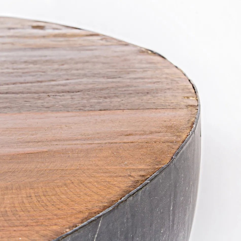 Round Coffee Table in Recycled Wood and Steel White or Gray - Genoveffa Viadurini