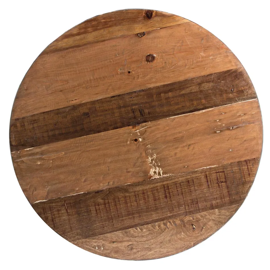 Round Coffee Table in Recycled Wood and Steel White or Gray - Genoveffa Viadurini