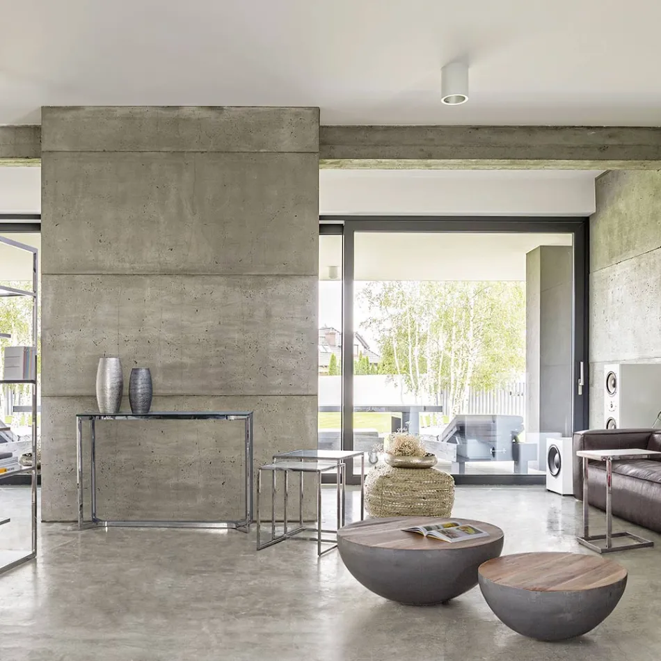 Round Coffee Table in Recycled Wood and Steel White or Gray - Genoveffa Viadurini