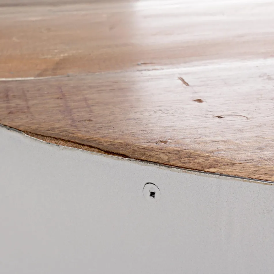 Round Coffee Table in Recycled Wood and Steel White or Gray - Genoveffa Viadurini