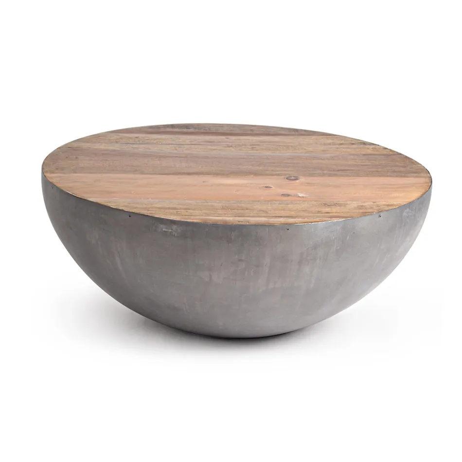 Round Coffee Table in Recycled Wood and Steel White or Gray - Genoveffa Viadurini
