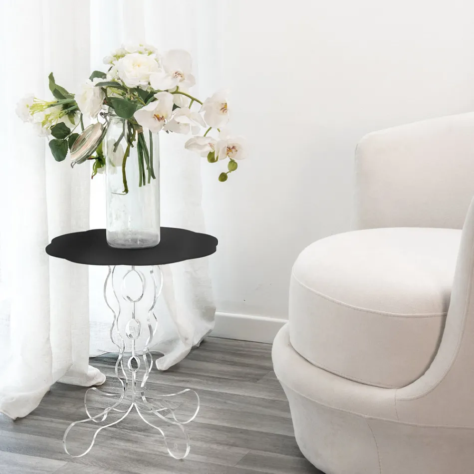 Round black coffee table diameter 50 cm Janis modern design, made in Italy Viadurini