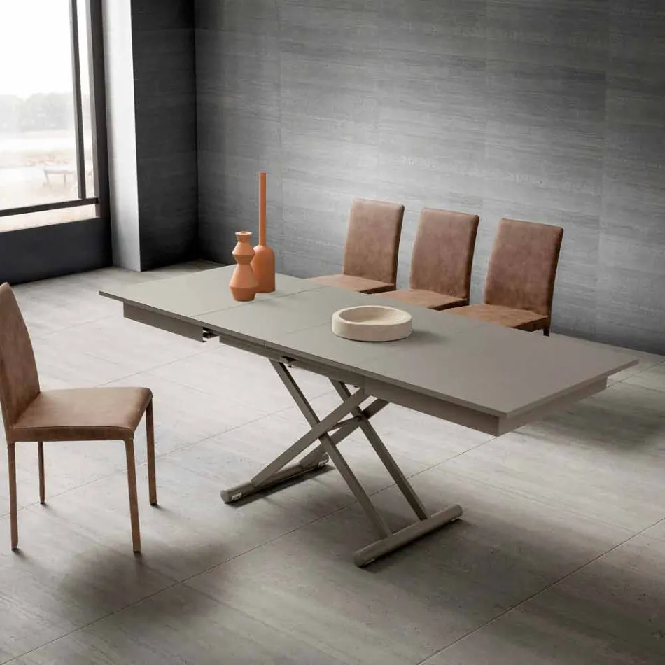 Transformable Living Room Coffee Table in Fenix and Metal Made in Italy - Chiano Viadurini