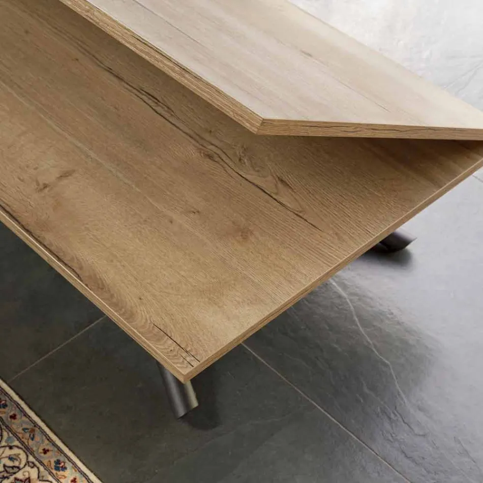 Coffee Table Convertible into a Dining Table Wood Top and Metal Base - Peach Viadurini