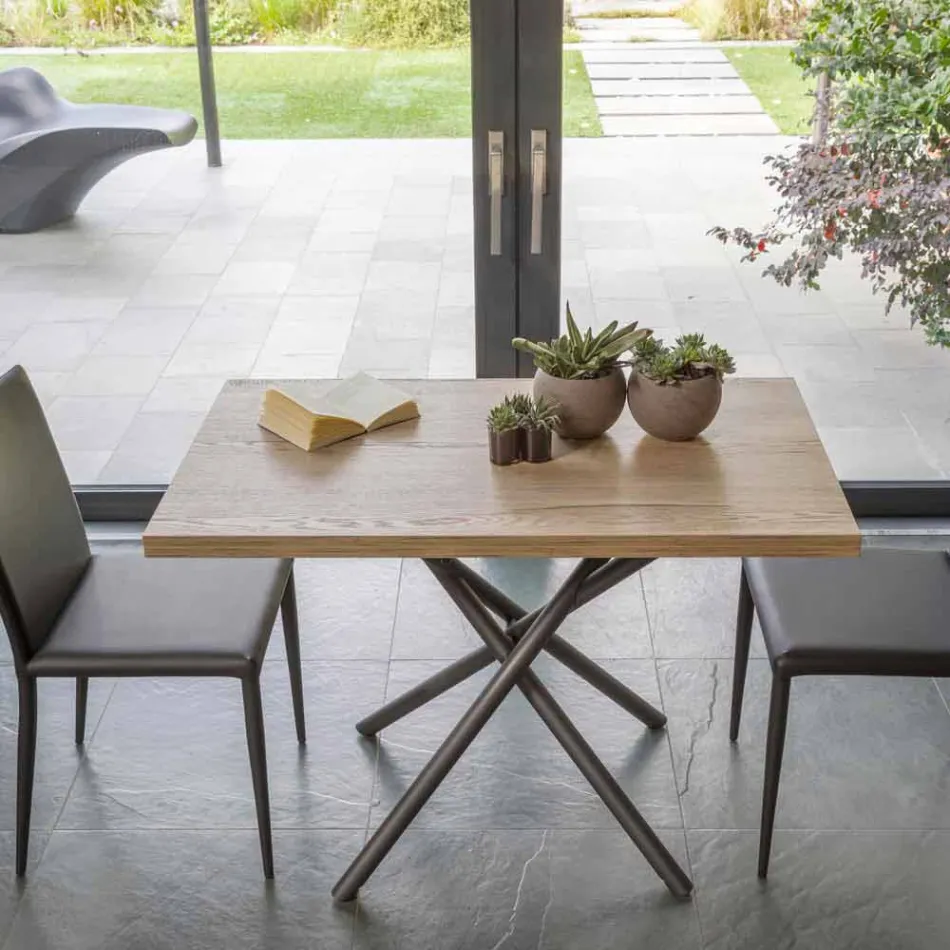 Coffee Table Convertible into a Dining Table Wood Top and Metal Base - Peach Viadurini