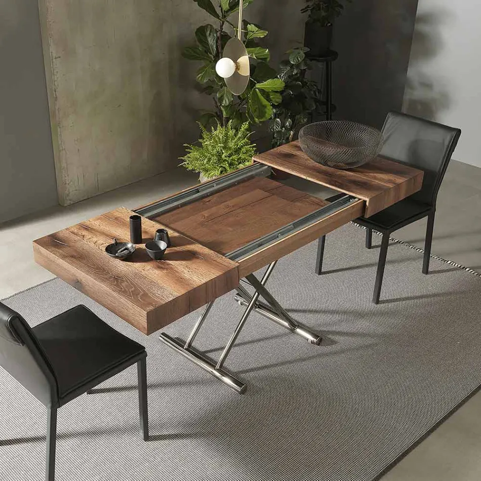 Modern Transformable Coffee Table in Wood and Metal, Made in Italy - Spirit Viadurini
