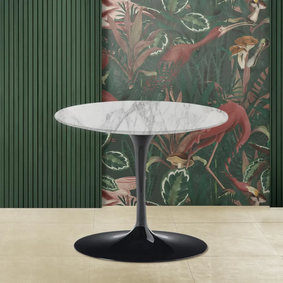 Tulip Coffee Table Eero Saarinen H 39 with Round Top in Arabescato Marble Viadurini