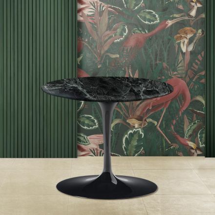 Tulip Coffee Table Eero Saarinen H 39 with Round Top in Green Alpi Marble Viadurini