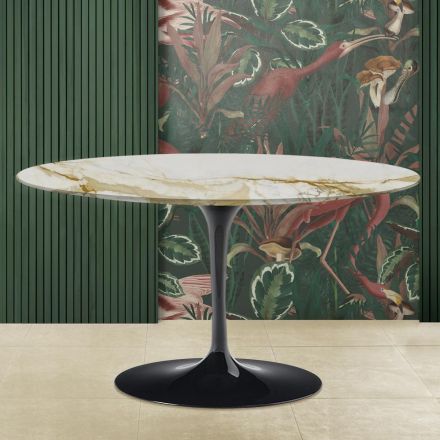 Tulip Coffee Table Eero Saarinen H 41 with Gold Caracatta Marble Top Made in Italy - Scarlet Viadurini