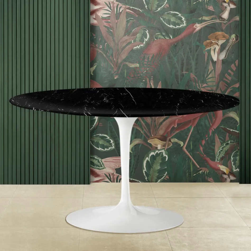 Tulip Coffee Table Eero Saarinen H 41 with Oval Top in Black Marquinia Marble Viadurini