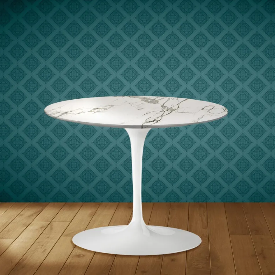 Eero Saarinen Tulip Coffee Table H 41 in Aura 22 Ceramic Made in Italy - Scarlet Viadurini