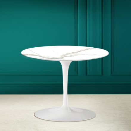 Tulip Coffee Table Eero Saarinen H 41 in Calacatta Michelangelo Ceramic Viadurini