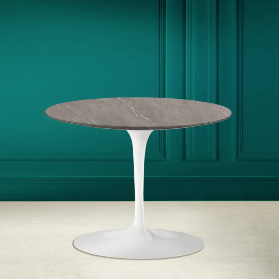 Tulip Coffee Table Eero Saarinen H 41 in Gray Stone Ceramic Made in Italy - Scarlet Viadurini