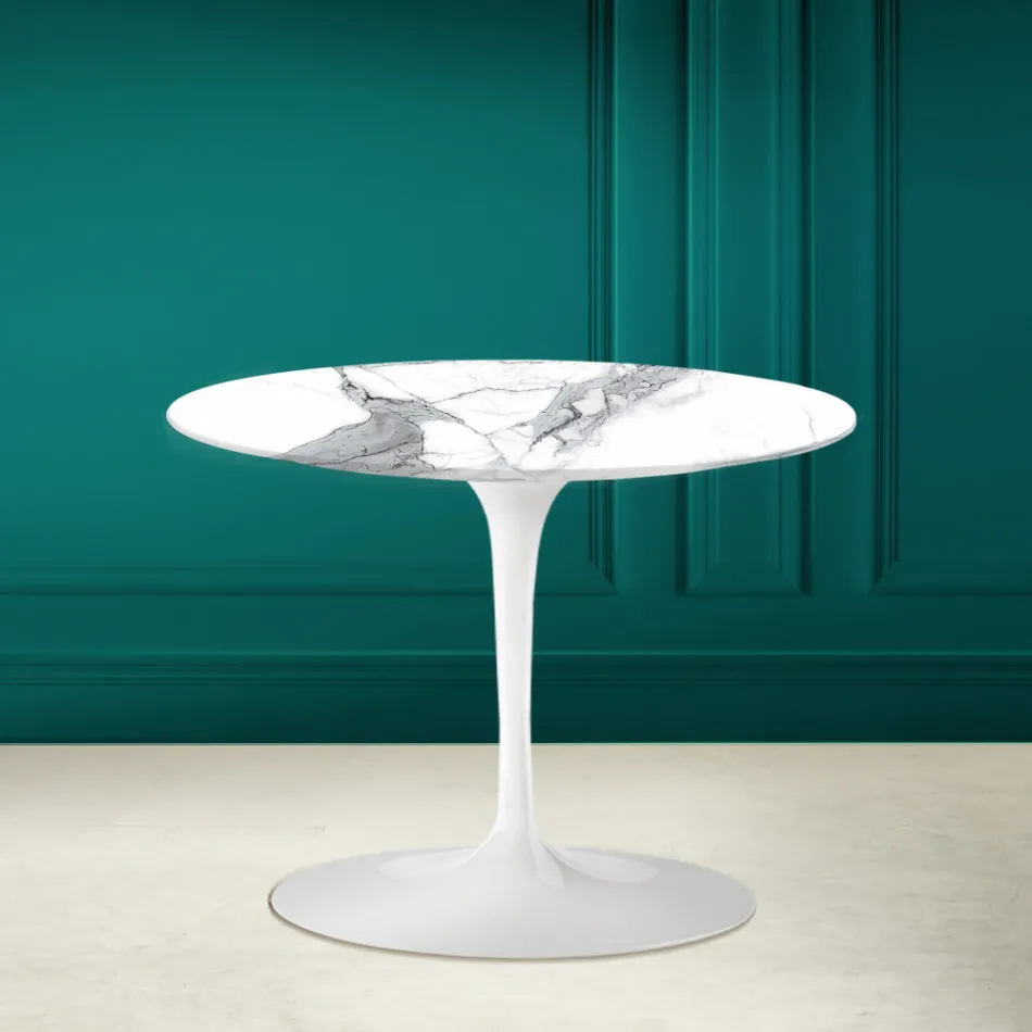 Tulip Coffee Table Eero Saarinen H 41 in Statuario Altissimo Made in Italy - Scarlet Viadurini