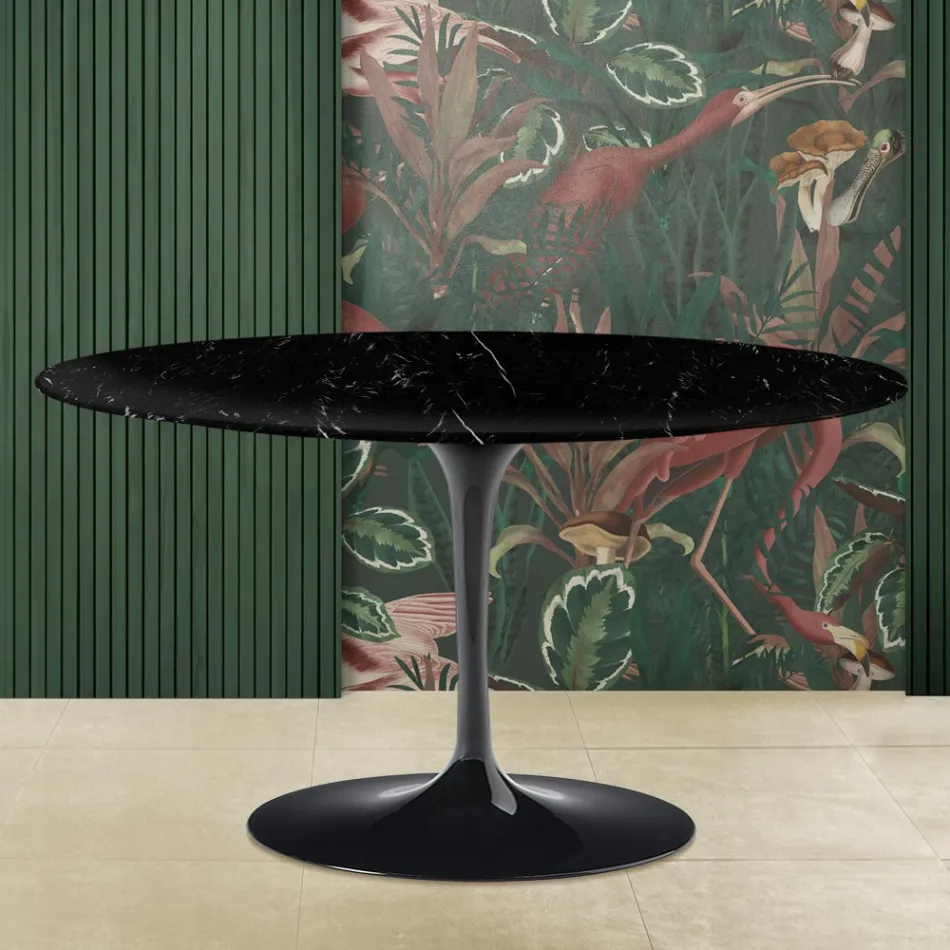 Tulip Coffee Table Eero Saarinen H 41 in Black Marquinia Marble Made in Italy - Scarlet Viadurini