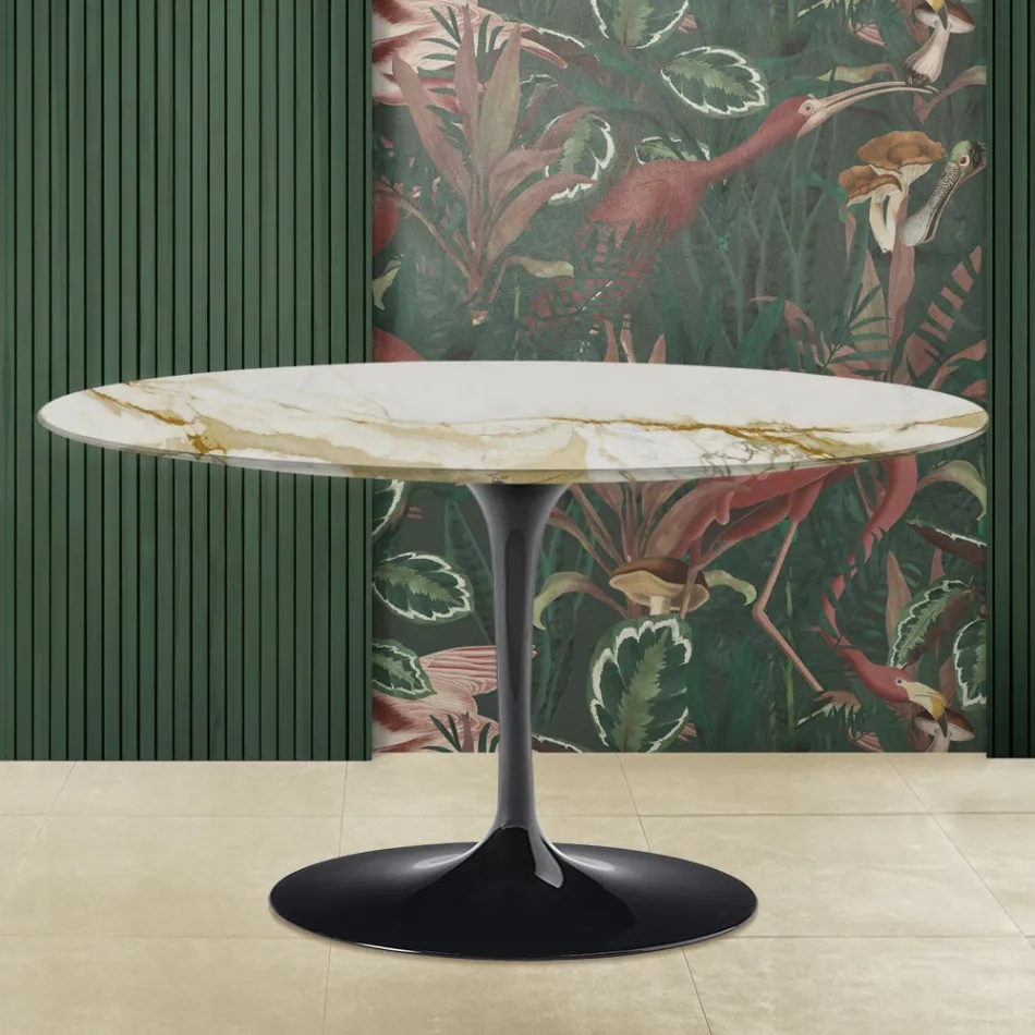 Tulip Coffee Table Eero Saarinen H 41 Oval with Caracatta Gold Marble Top Viadurini