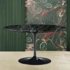 Eero Saarinen H 41 Oval Tulip Coffee Table with Green Alpi Marble Top Made in Italy - Scarlet Viadurini