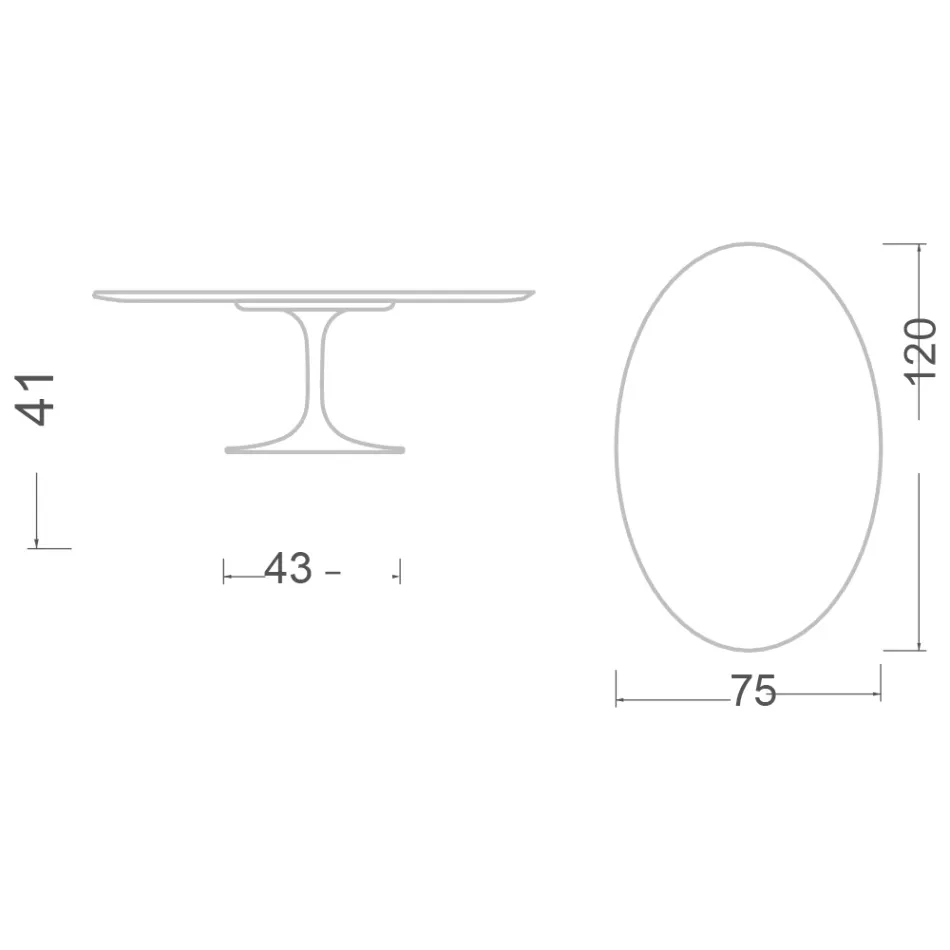 Eero Saarinen H 41 Oval Tulip Coffee Table in Diamond Cream Ceramic Made in Italy - Scarlet Viadurini