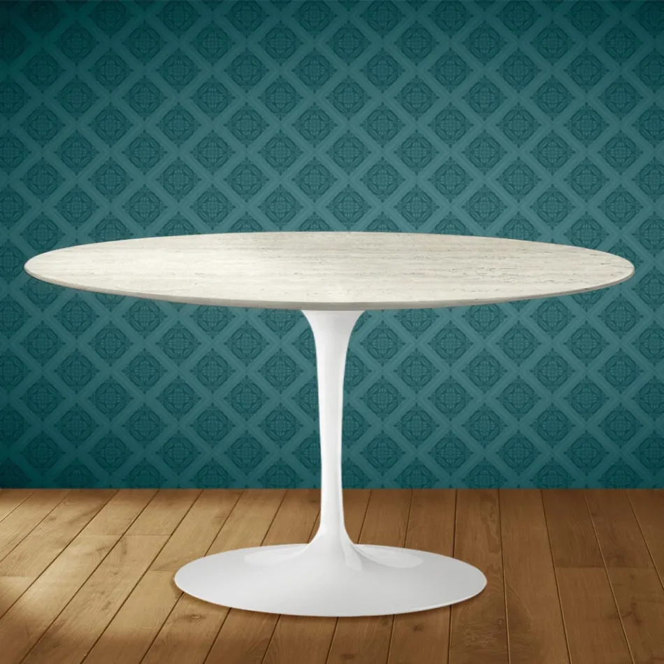 Eero Saarinen Tulip Coffee Table H 41 Oval in Marmorio Ceramic Made in Italy - Scarlet Viadurini