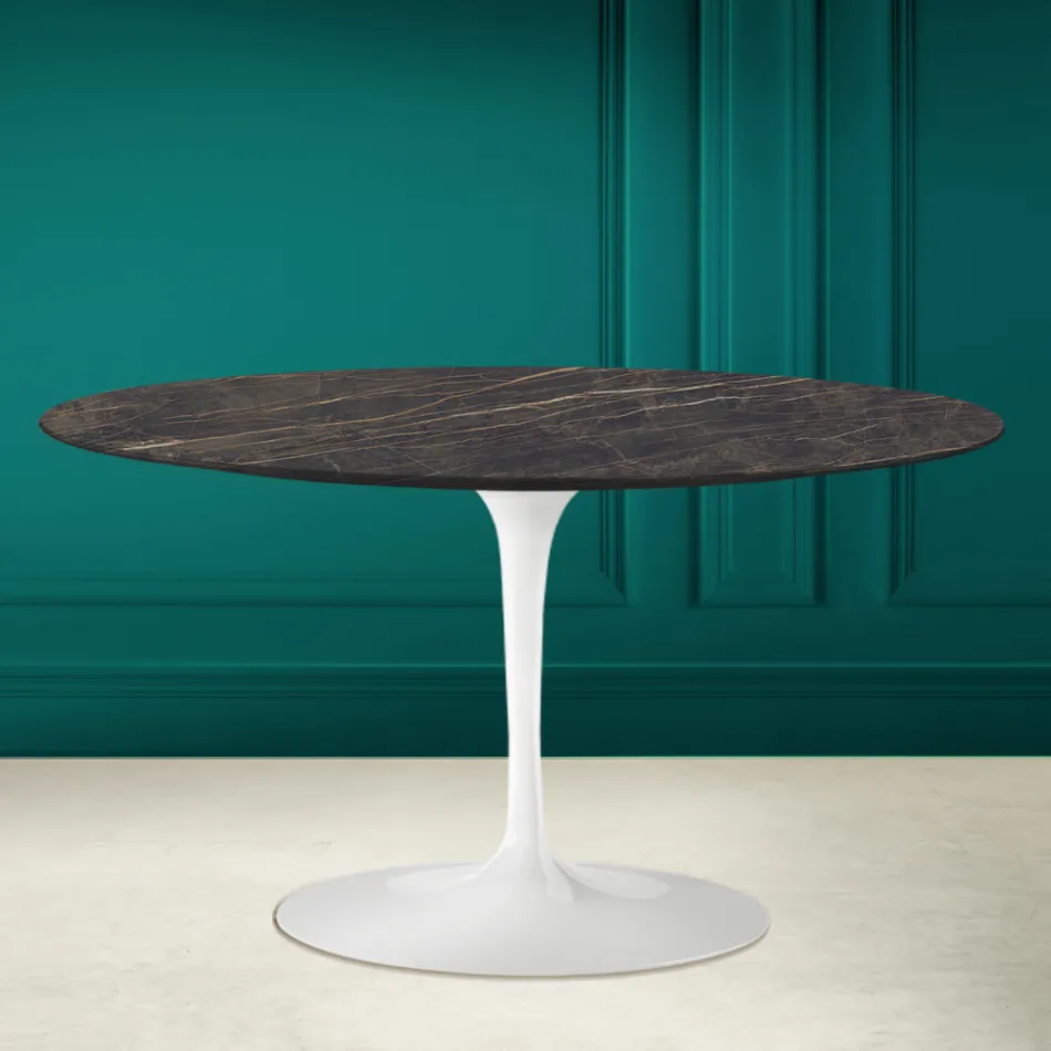 Tulip Coffee Table Eero Saarinen H 41 Oval in Noir Desire Ceramic Made in Italy - Scarlet Viadurini