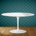 Eero Saarinen Tulip Coffee Table H 41 Oval in Salina Ceramic Made in Italy - Scarlet
