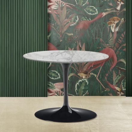 Tulip Saarinen Coffee Table H 39 with Oval Top in Arabesque Marble Made in Italy - Scarlet Viadurini