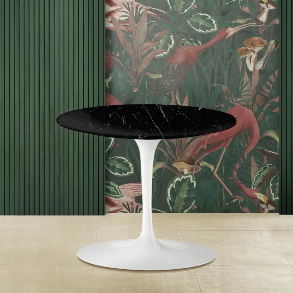 Tulip Saarinen H 39 Round Coffee Table in Black Marquinia Marble Made in Italy - Scarlet Viadurini