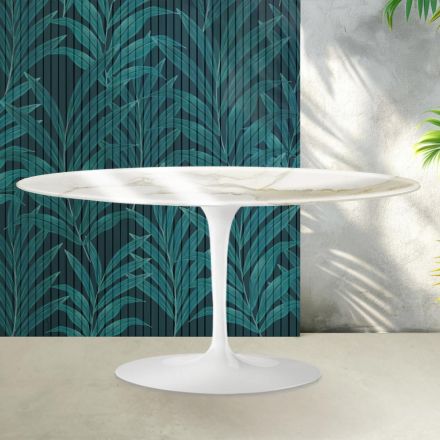 Saarinen Tulip Coffee Table H 41 cm in Glossy Florim Calacatta Gold Ceramic - Scarlet Viadurini