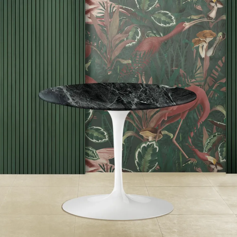 Tulip Saarinen Coffee Table H 41 with Verde Alpi Marble Top Made in Italy Viadurini