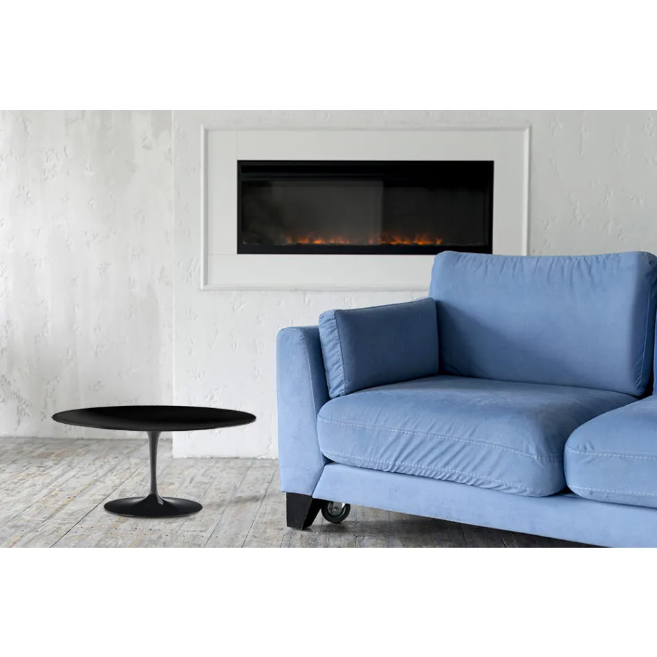 Tulip Saarinen Coffee Table H 41 with Oval Top in Black Liquid Laminate Made in Italy - Scarlet Viadurini