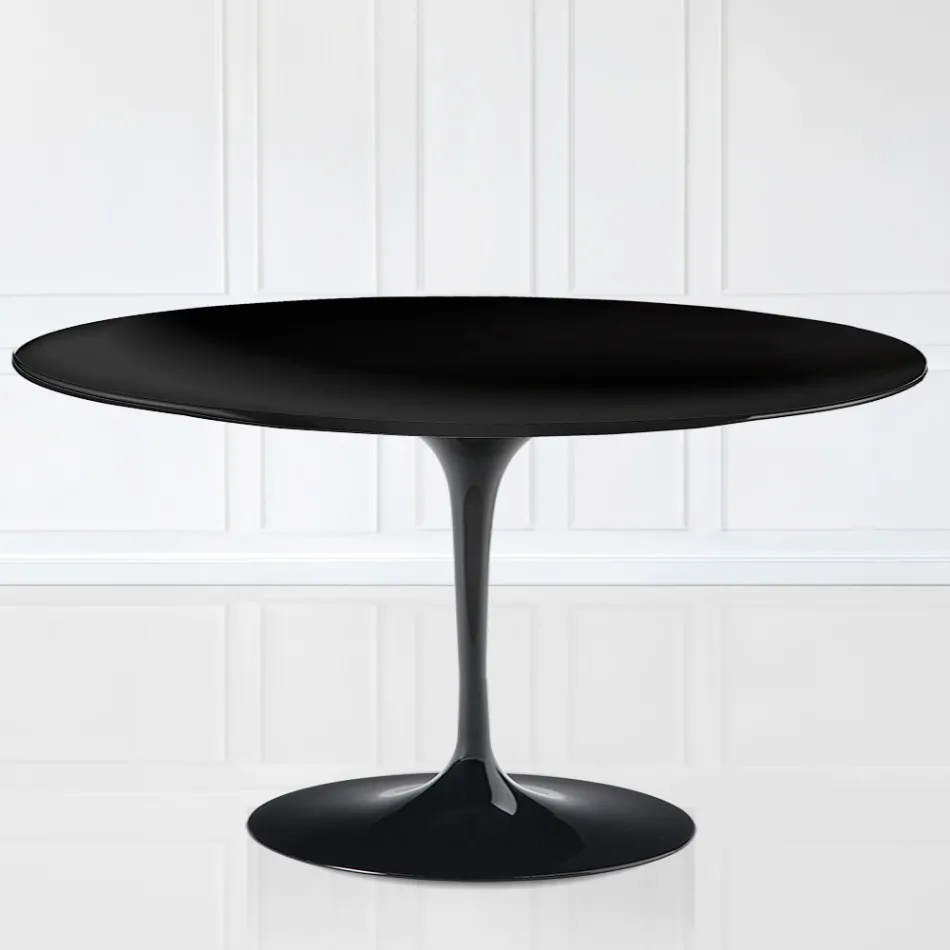 Tulip Saarinen Coffee Table H 41 with Oval Top in Black Liquid Laminate Made in Italy - Scarlet Viadurini