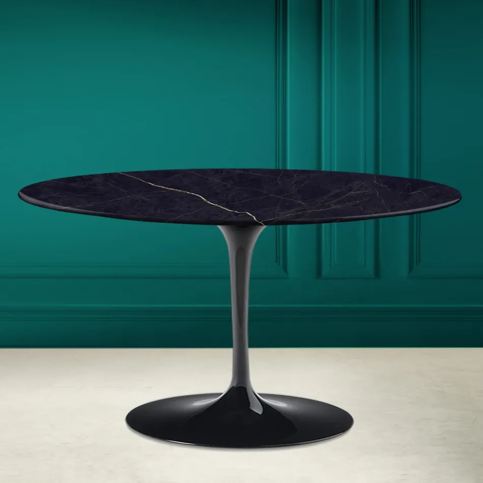 Tulip Saarinen H 41 Oval Coffee Table with Noir Laurent Ceramic Top Viadurini