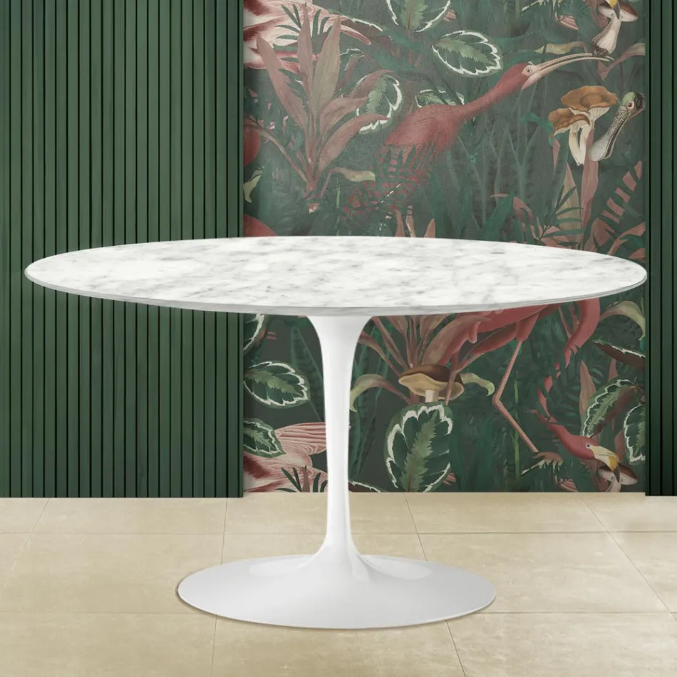 Tulip Saarinen H 41 Oval Coffee Table in Carrara Marble Made in Italy - Scarlet Viadurini