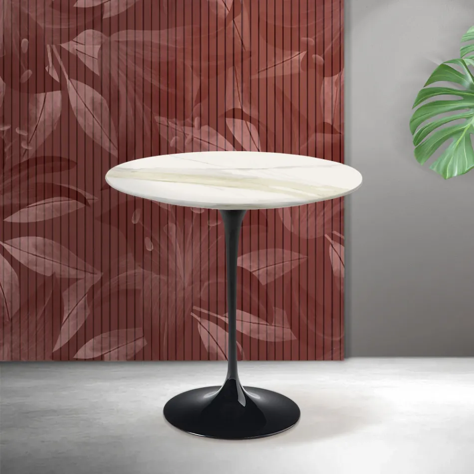 Saarinen Tulip Coffee Table H 52 cm in Florim Calacatta Gold Matt Ceramic - Scarlet Viadurini