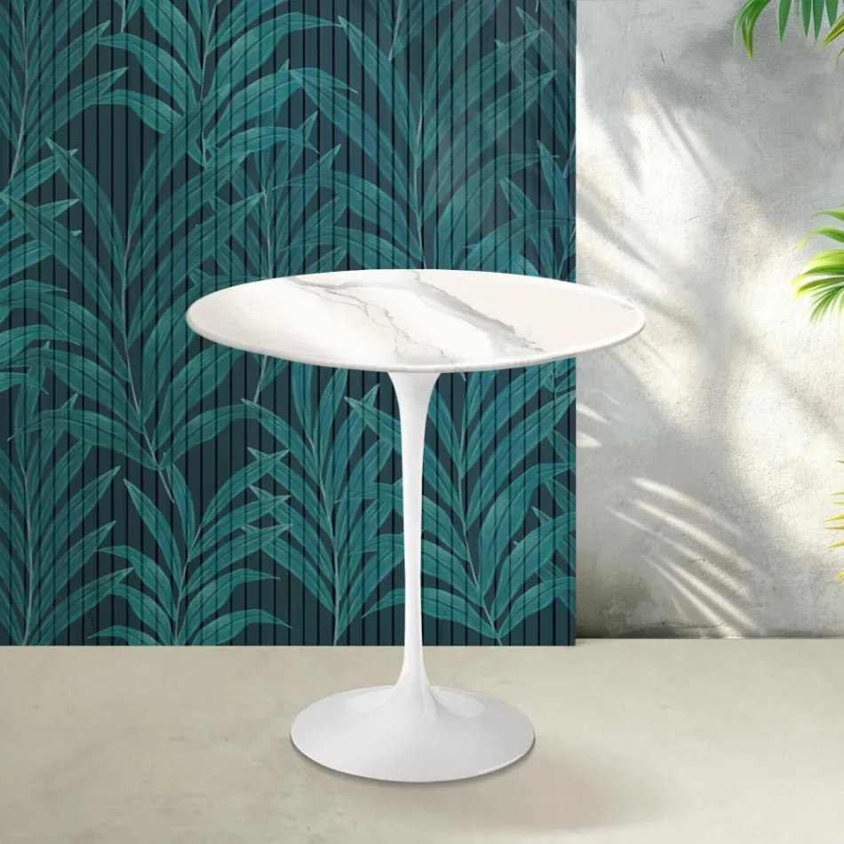 Saarinen Tulip Coffee Table H 52 cm in Glossy Statuario Florim Ceramic - Scarlet Viadurini